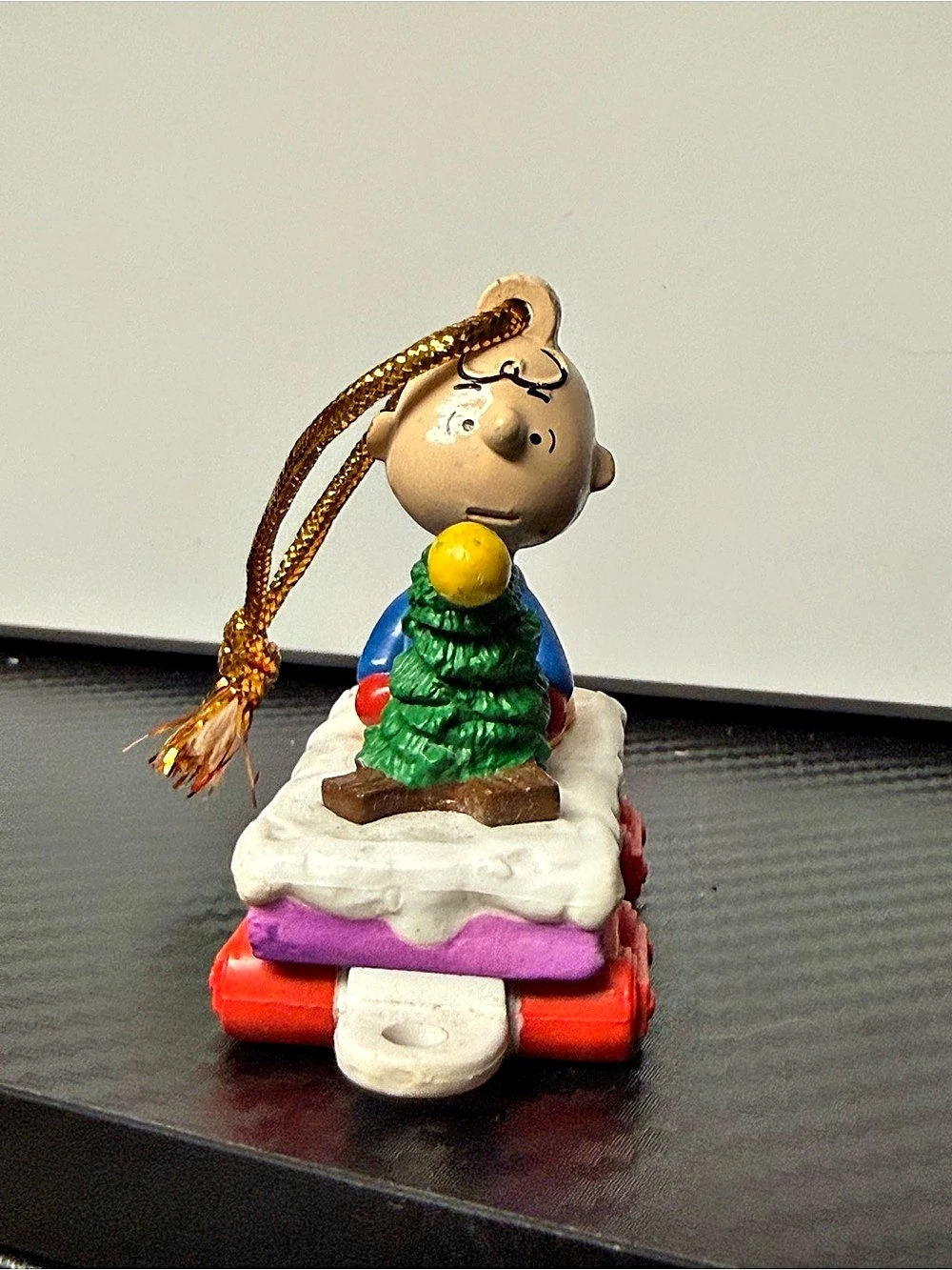 Vintage Peanuts Charlie Brown Christmas Tree Sled Ornament UFS
